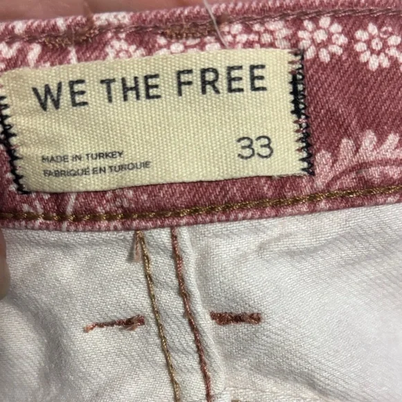 Free People We the Free Good Luck Barrel Bandana Jeans Size 33 - Picture 5 of 7